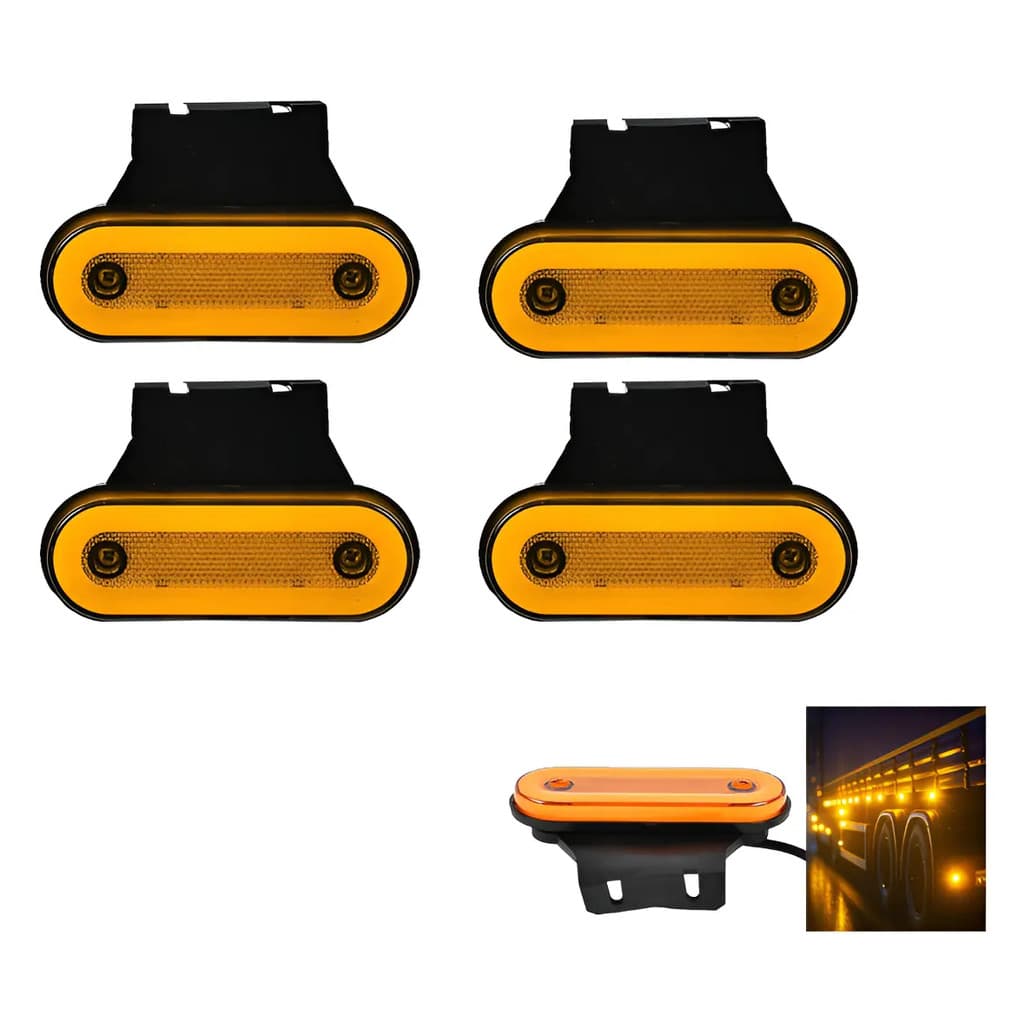 kit 4 lanterna strobo led lateral carreta suporte amarela com suporte bau caminhao carreta