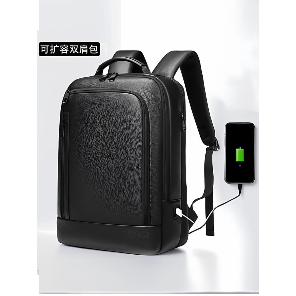 Mochila expansível de couro genuíno masculino 52cm mochila de computador grande capacidade bolsa de viagem de negócios b