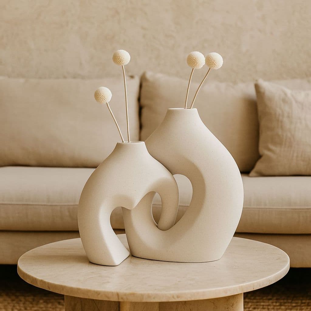 Kit Love Duo Vaso Coração Branco e Marfim 2 Peças Decorativas Elegantes
