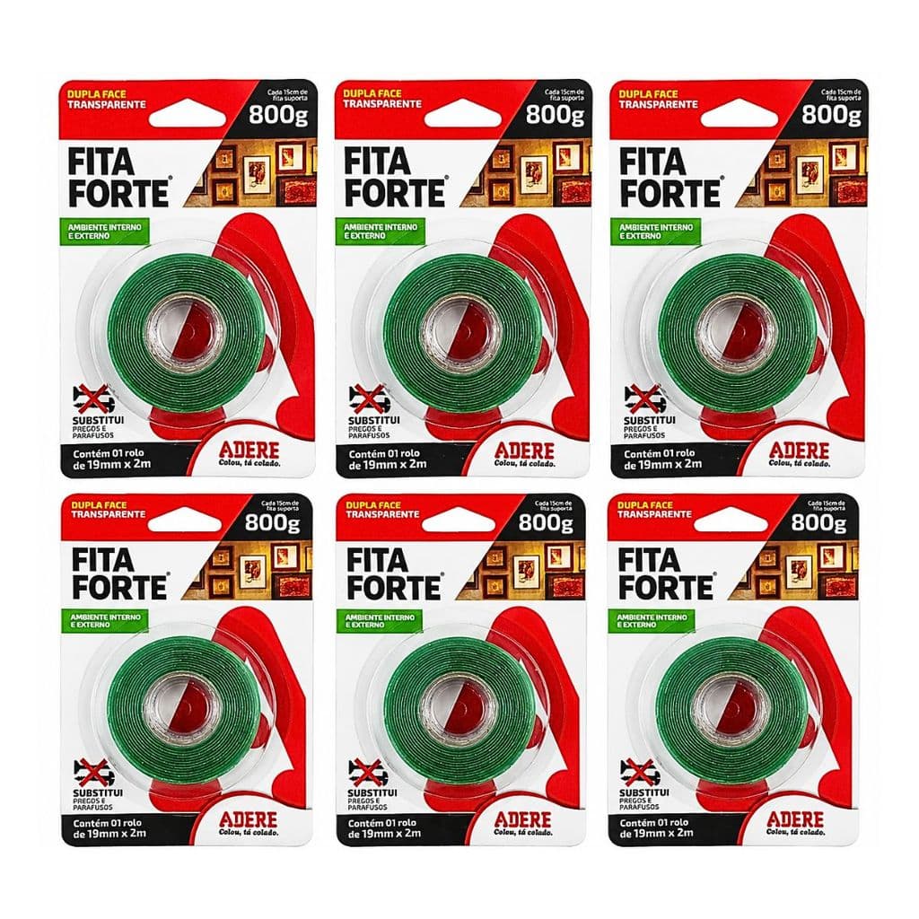 Kit 6 Un Fita Dupla Face 19mm x 2m Transparente - Adere
