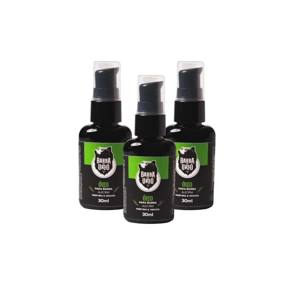 KIT 3 Óleo para barba hidratante sem silicone 100% vegeatl com fragrância alecrim 30ml Barba de Urso