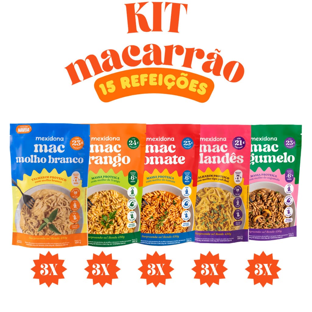 Kit Macarrão Saudável Saboroso Proteico Prático  Mexidona