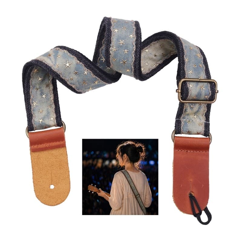 Yoo Alça De Ukulele Artesanal De Couro Com Jeans Estrela Ajustável Guitarra Para Melhorar A Aderência E Estilos