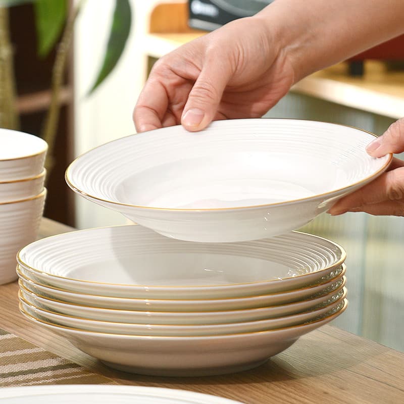 2025 Novo Estilo Phnom Penh Bone China Prato Doméstico 8-Polegada Prato de Sopa Prato de Vegetais Salada Prato de Comida