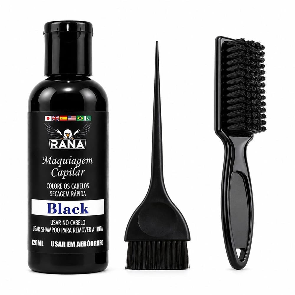 Kit Tinta Preta Rana+Pincel de Tinta Preta+Escovinha Degrade Preta