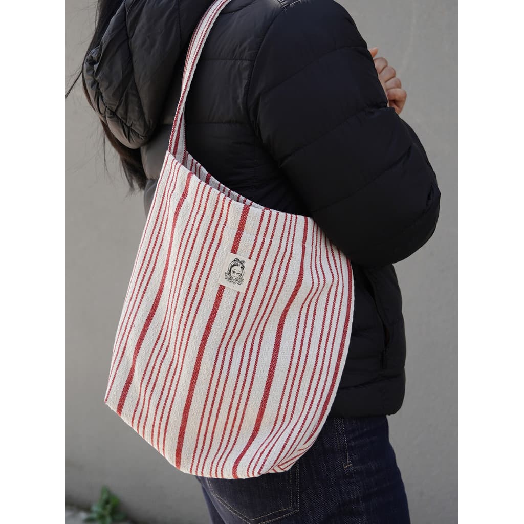 Arte Original Mori bolsa de pano feminina pequena fresca vermelha listrada bolsa de lona bolsa de ombro feminina bolsa d