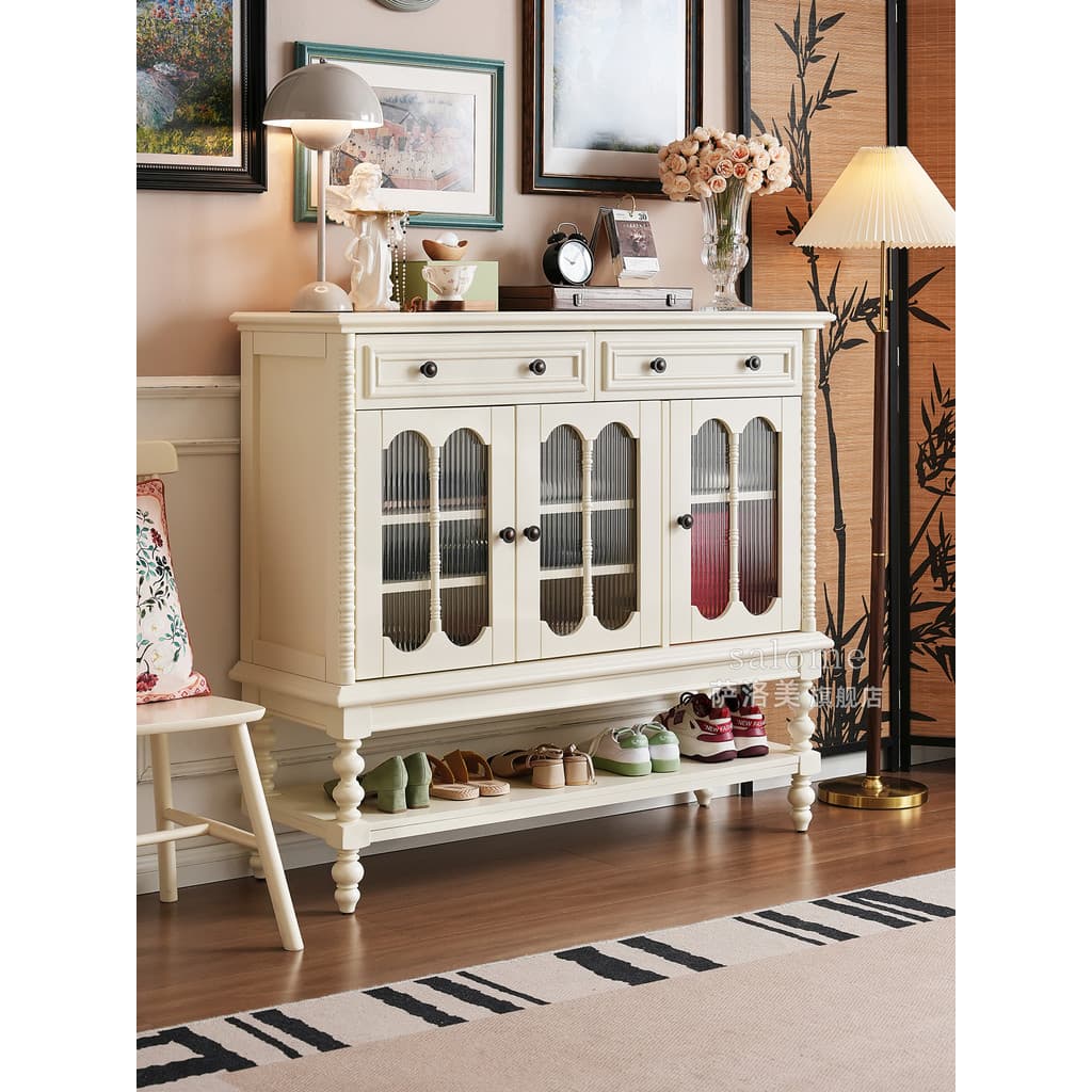 Armário de sapatos de entrada de madeira maciça estilo creme, porta doméstica, armário de armazenamento de entrada, armá