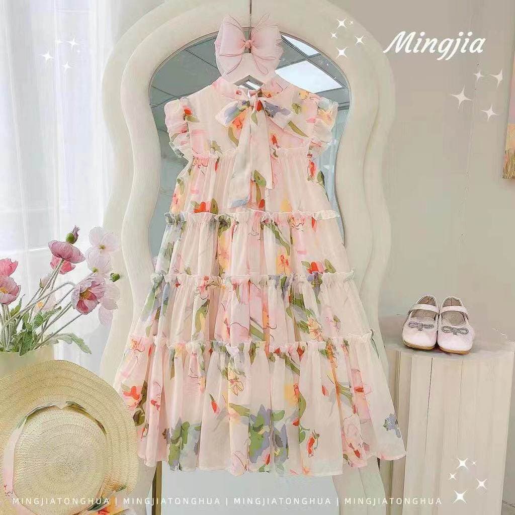 Líder Do Urso 2 3 4 5 6 7 Anos Vestidos De Verão Para Meninas Flores Princesas Manga Voadora O-neck Beach Party Vestido