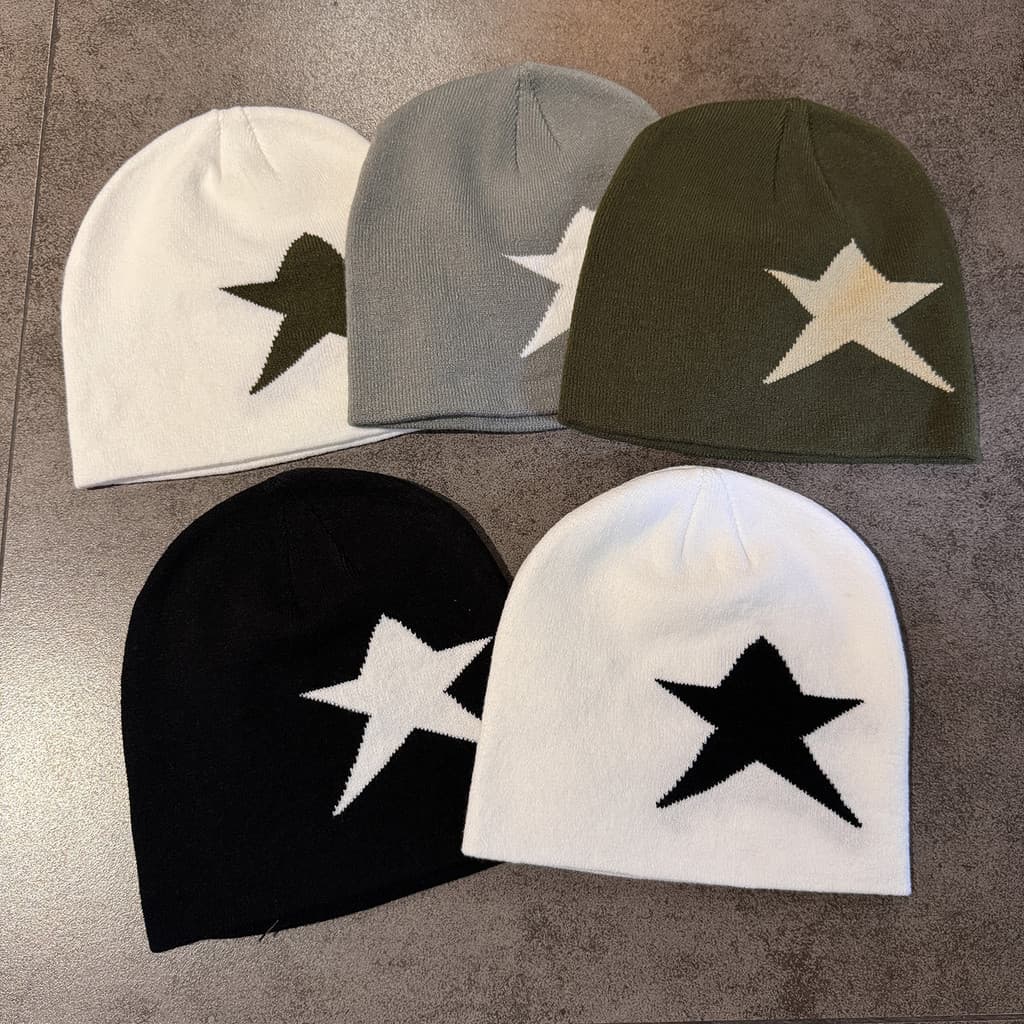 Gorro De Lã Touca Tricot Estampa Estrela Estilo Streetwear Y2K Casual Inverno