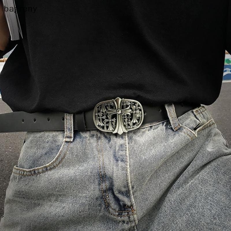 Cinto vintage masculino com fivela em relevo, estilo punk Y2K, adequado para jeans e acessórios de decoração de clubes B