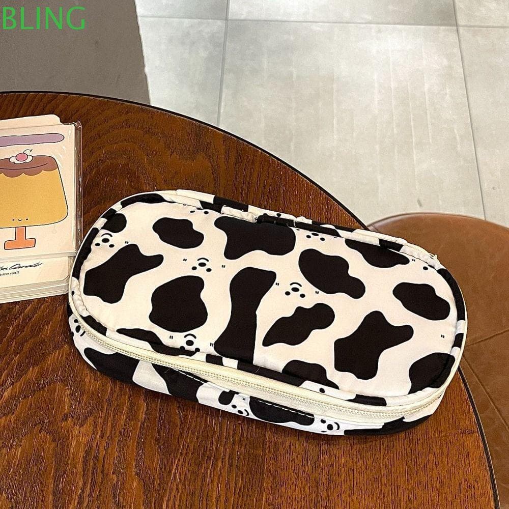 Estojo de Lápis BLING, Bolsa para Canetas de Grande Capacidade com Padrão de Vaca, Material Escolar de Desenho Animado c