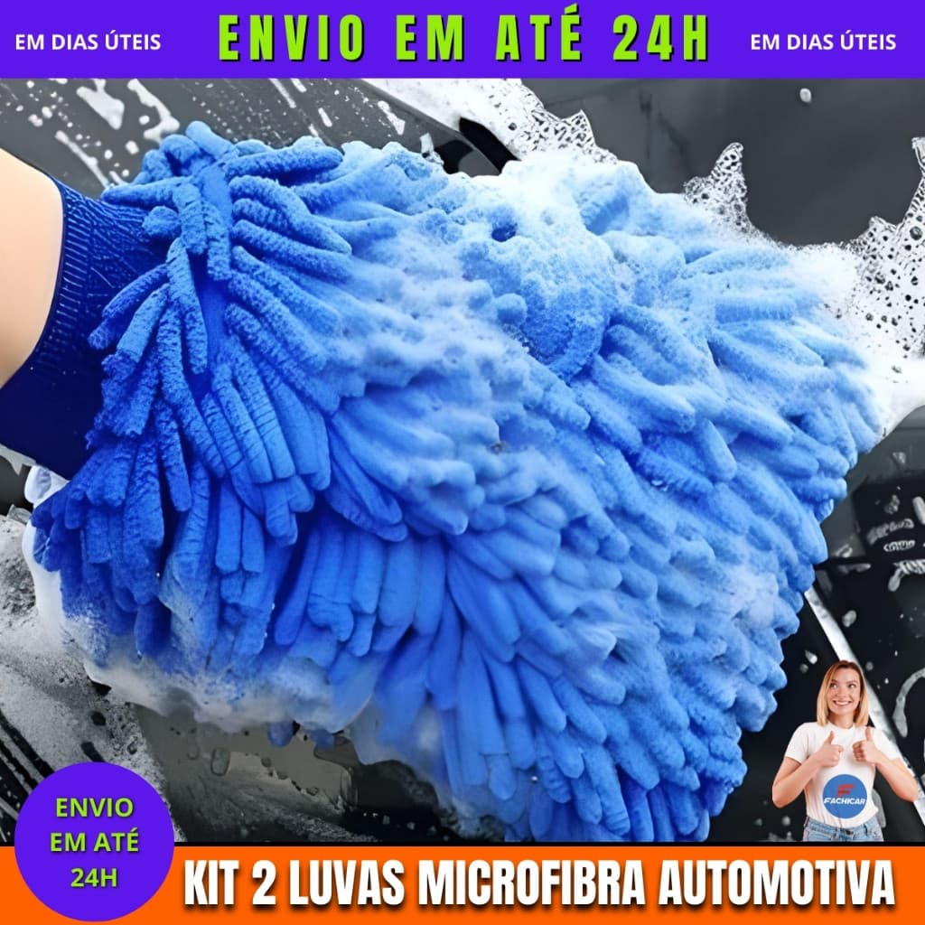 Kit 2 Luvas de Microfibra Multifuncional para Limpeza Lavagem de Carro Moto Multiuso Automotiva