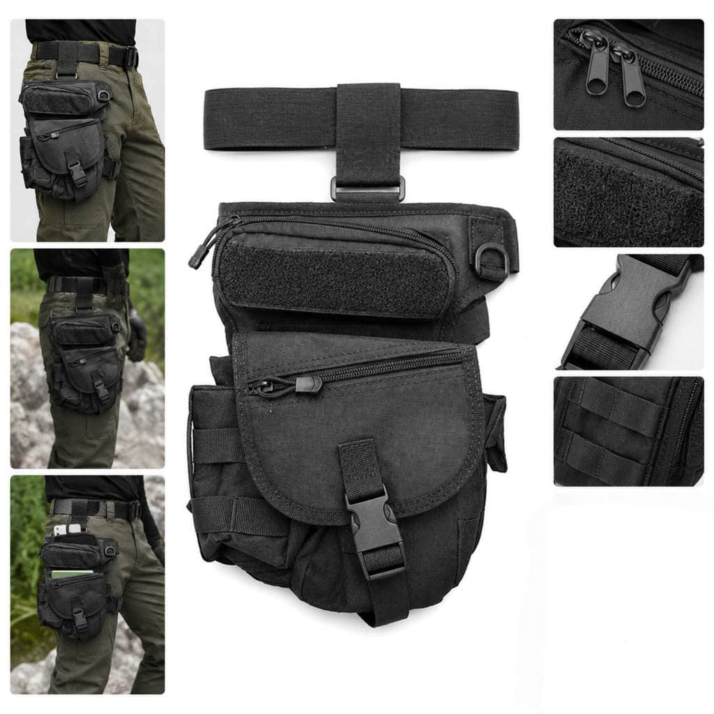 Bolsa Tática de Perna Oxford Impermeável Compacta Preto