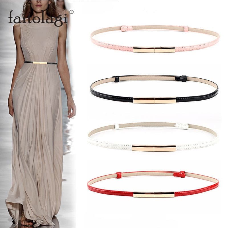 Elástico Elegante Vestido Feminino Cintura Cinto De Couro Ajustável Fivela De Ouro Cor Sólida Skinny GM016