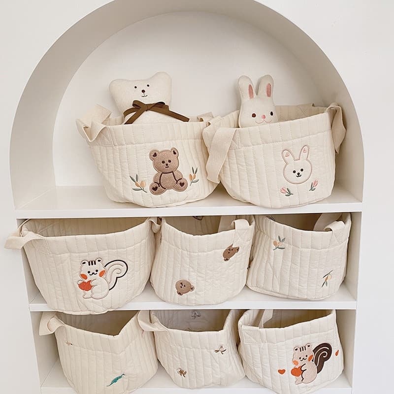 2023 Nova Bolsa Para Fraldas Saco De Caddy Baby Items Brinquedo Recém-Nascido Organizador De Berço Bordado De Algodão