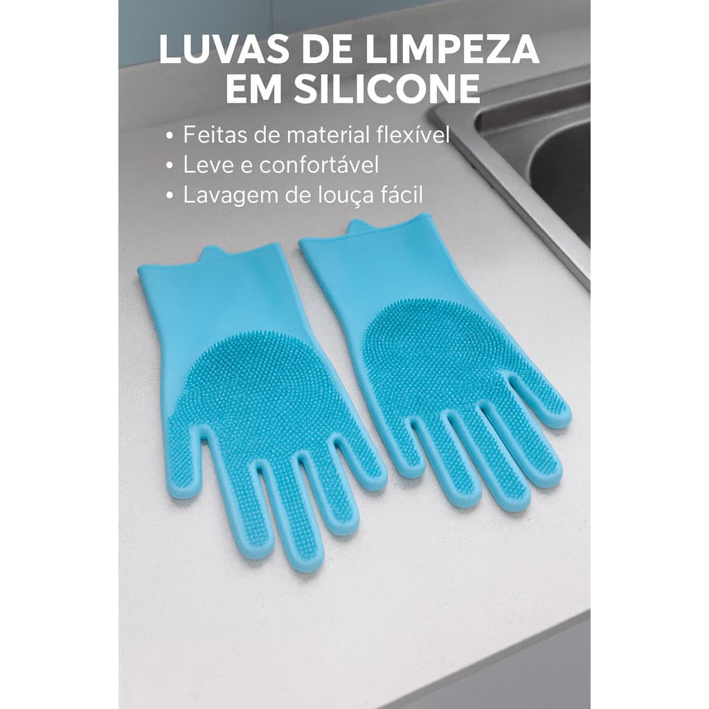 Par de Luvas de Silicone Multiuso com Esponja Longa – Limpeza Doméstica e Banho Pet