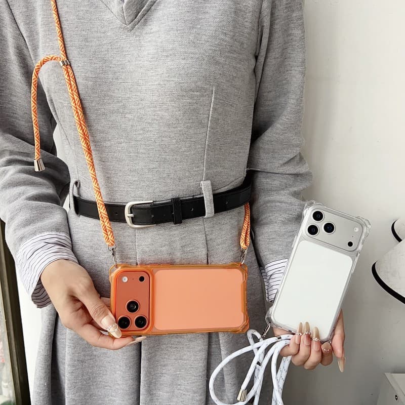 Capa De Alça De Quatro Cantos Para iPhone 17 16 15 Pro Max 11 12 13 14 Cordão Crossbody À Prova De Choque Plástico Rígid