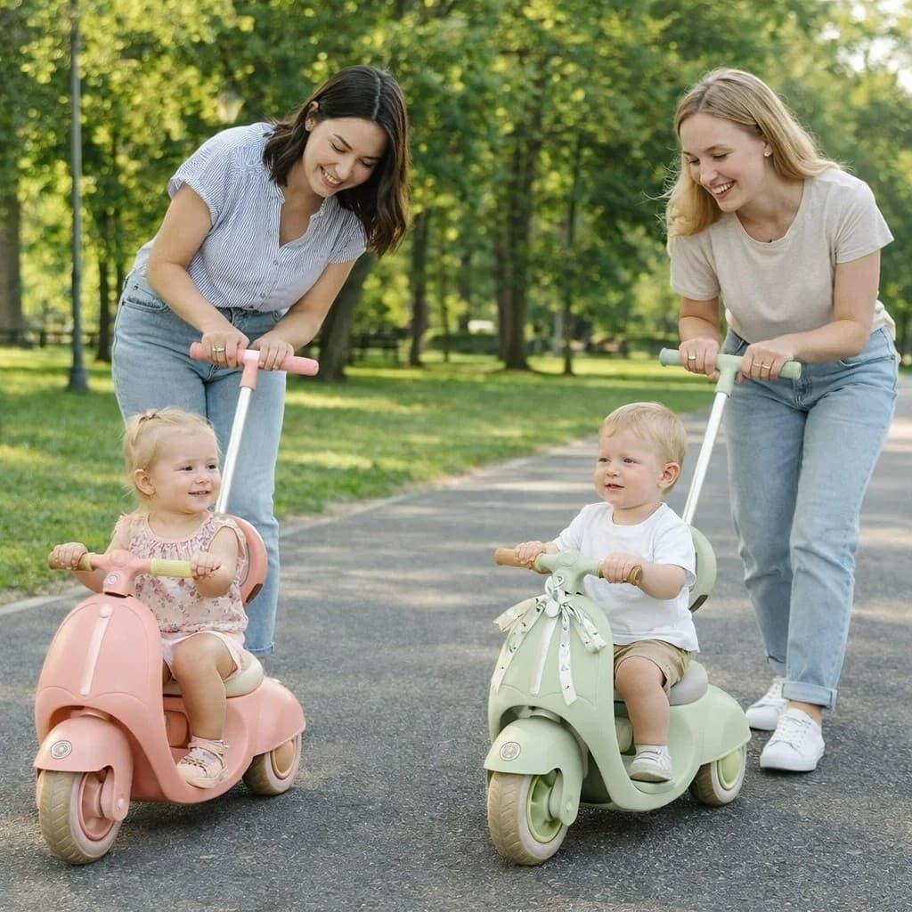 Moto Elétrica Infantil 6V Empurrador Rosa Verde Motoca Passeio Bateria Recarregável Criança Veículo