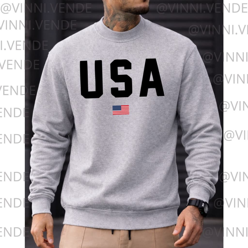 Moletom USA Masculino Cinza Estilo Urbano Casual Algodão Conforto Premium Top