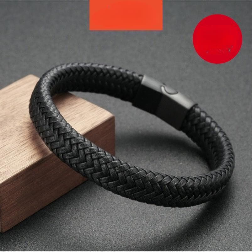 Pulseira masculina de couro trançado com fecho magnético