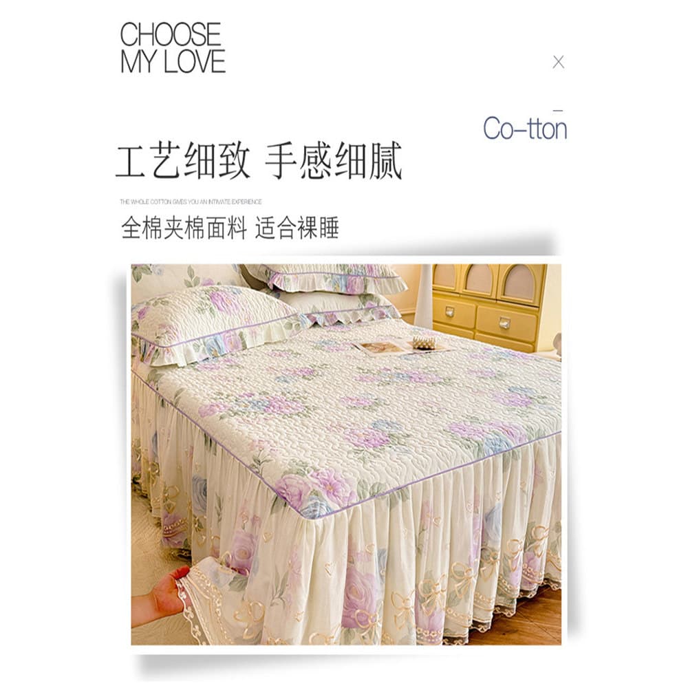 Langsha princesa estilo renda algodão acolchoado saia de cama peça única engrossado algodão puro capa de cama conjunto d