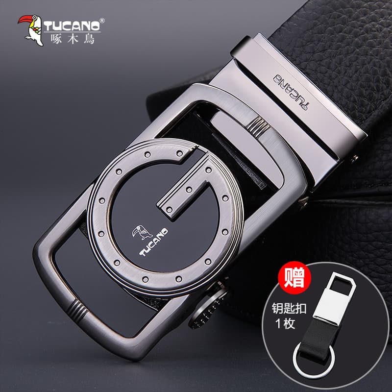 TUCANO/Woodpecker Cinto Masculino Fivela Automática Cinto Primeira Camada Calças de Couro Genuíno Casual All-
