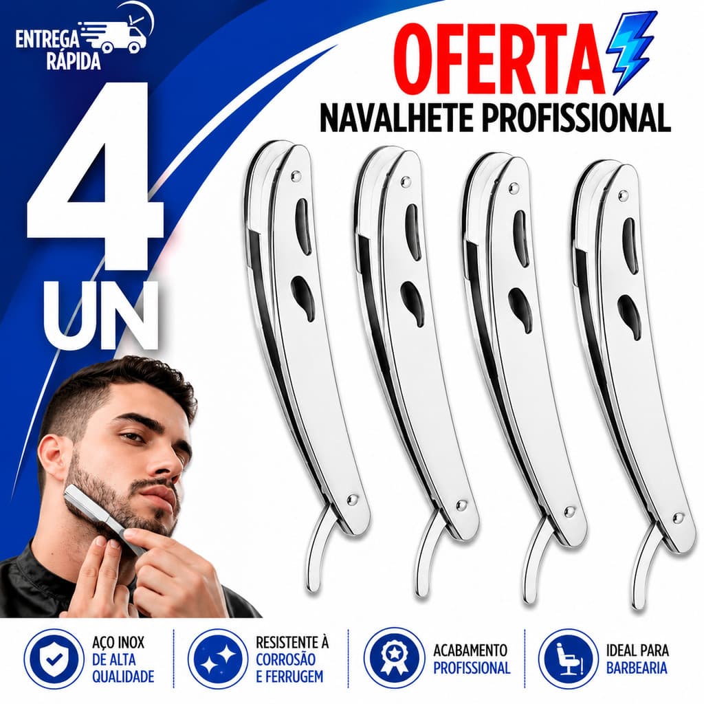 JOGO NAVALHA AÇO INOX NAVALHETE PREMIUM PARA BARBEIROS