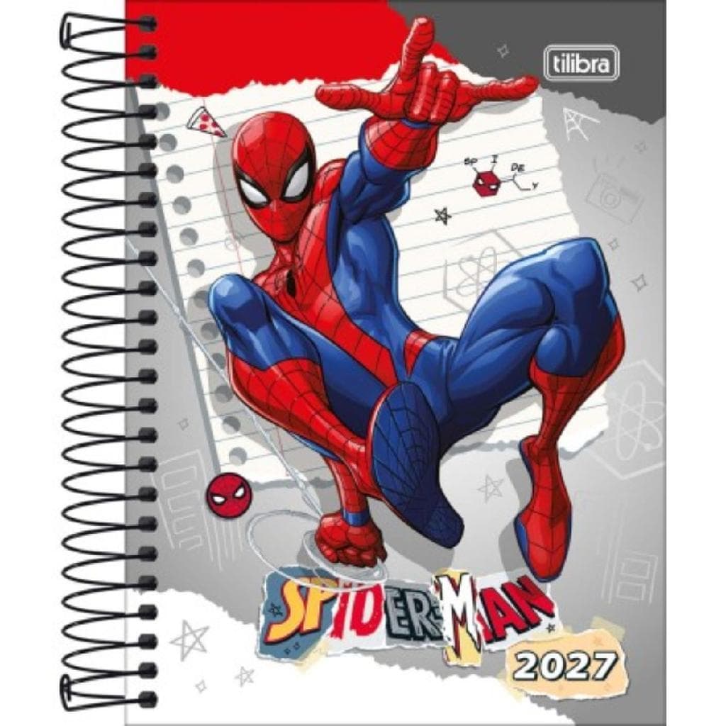 Agenda Espiral Spider-Man - Homem Aranha 2027 Marvel Tilibra Adesivos Bolsa Plástica 176 Folhas 11,7x16,4cm