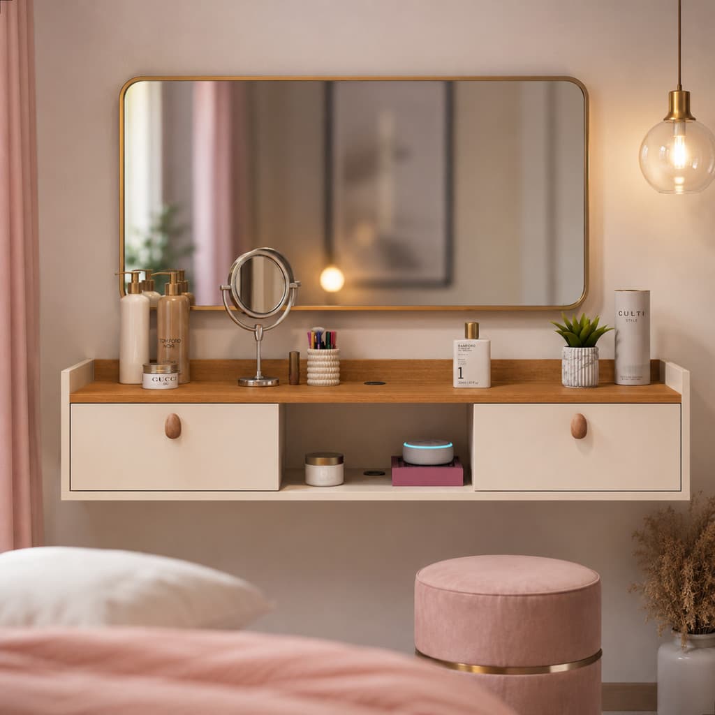 Penteadeira Para Quarto Suspensa 90cm Com 2 Portas Serve Decoração Rack Aparador