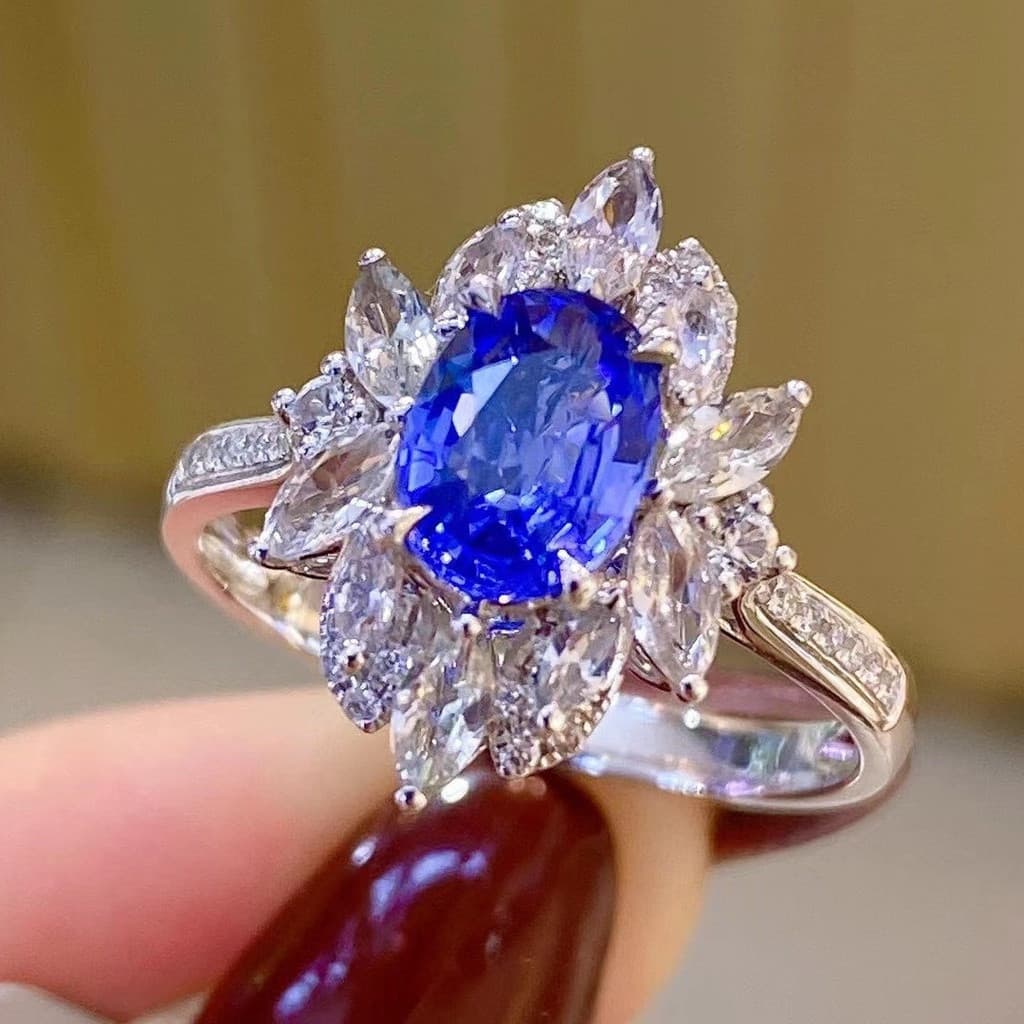 S925 prata esterlina novo anel de safira natural de luxo para mulheres anéis grandes de cristal