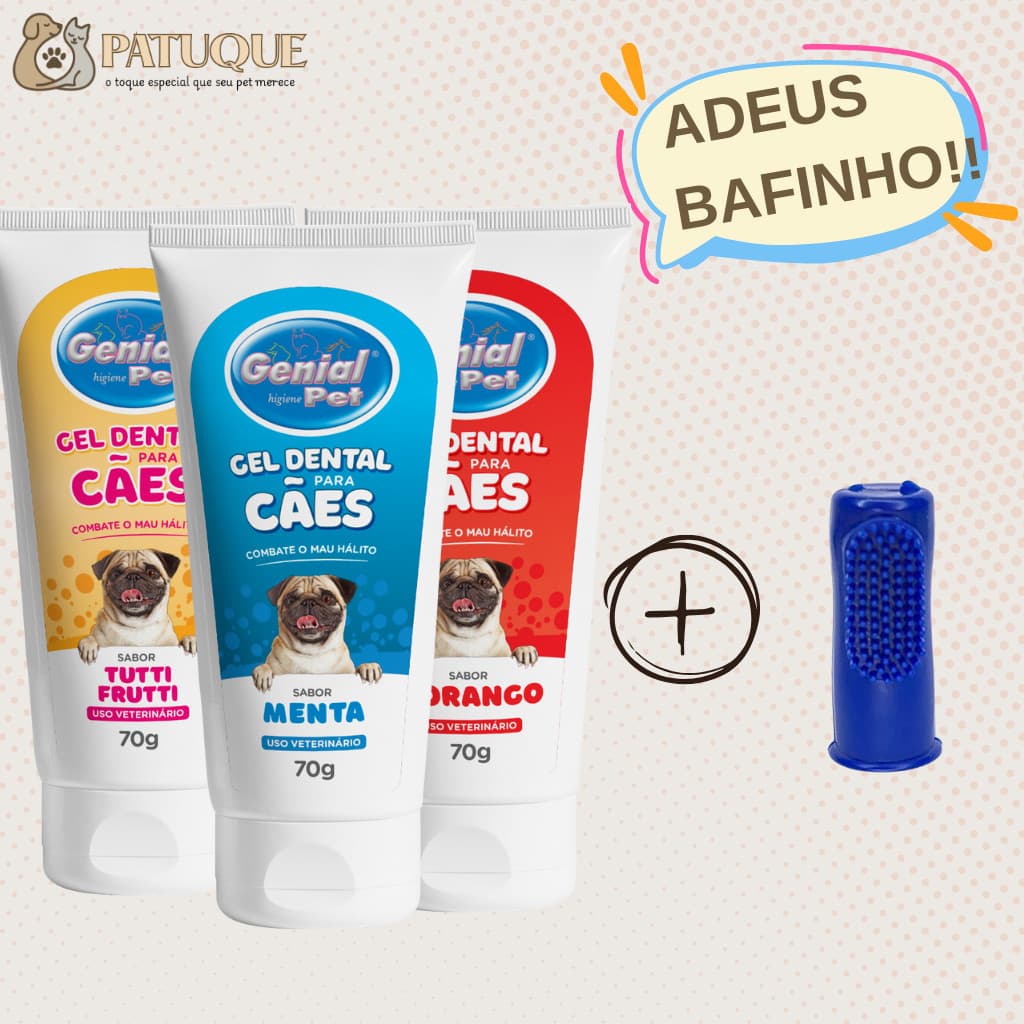 Creme dental e Escova Dedeira para Cães Cachorro Gato Genial Pet
