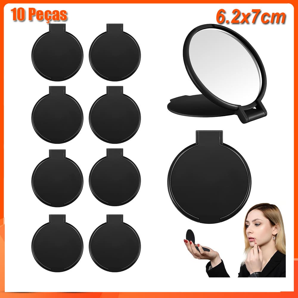 6.2x7cm espelho de bolso preto feminino redondo pequeno espelho de maquiagem espelho de viagem espelho cosmético 10 peça
