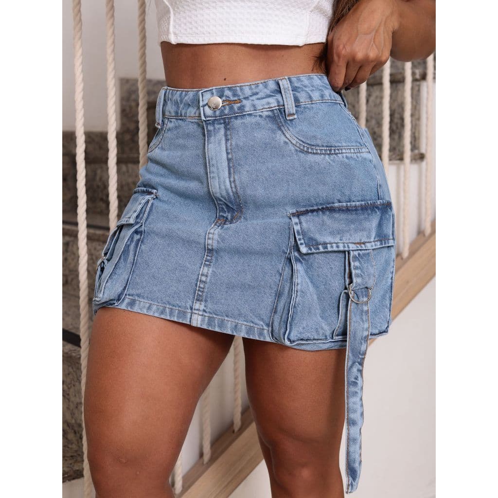Saia Jeans Bolso Cargo Frontal