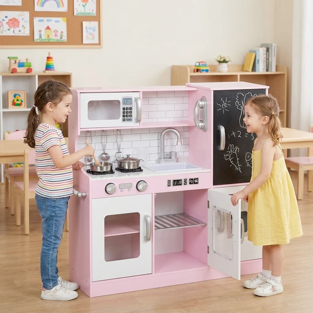 Kit Mini Cozinha Infantil Grande Completa Madeira MDF para Criança de 2 a 6 anos com fogao geladeira