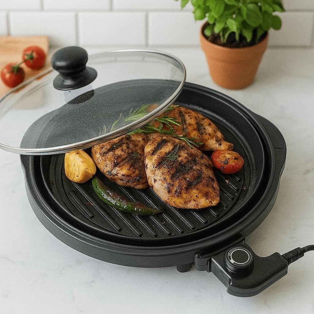 Churrasqueira Elétrica Grill Redondo Premium 1200W 220V 127V Churrasco Sem Fumaça Grelhas Elétrico