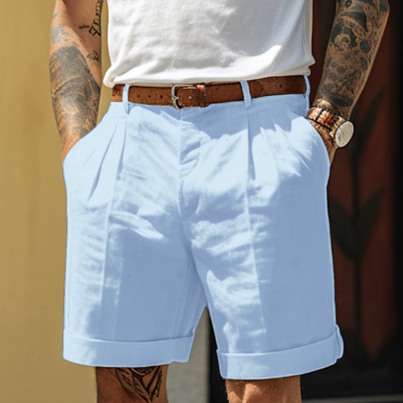 shorts Masculinos S-3XL De Linho Verão Plissados Bolso Plissado Perna Reta Simples Confortável Respirável