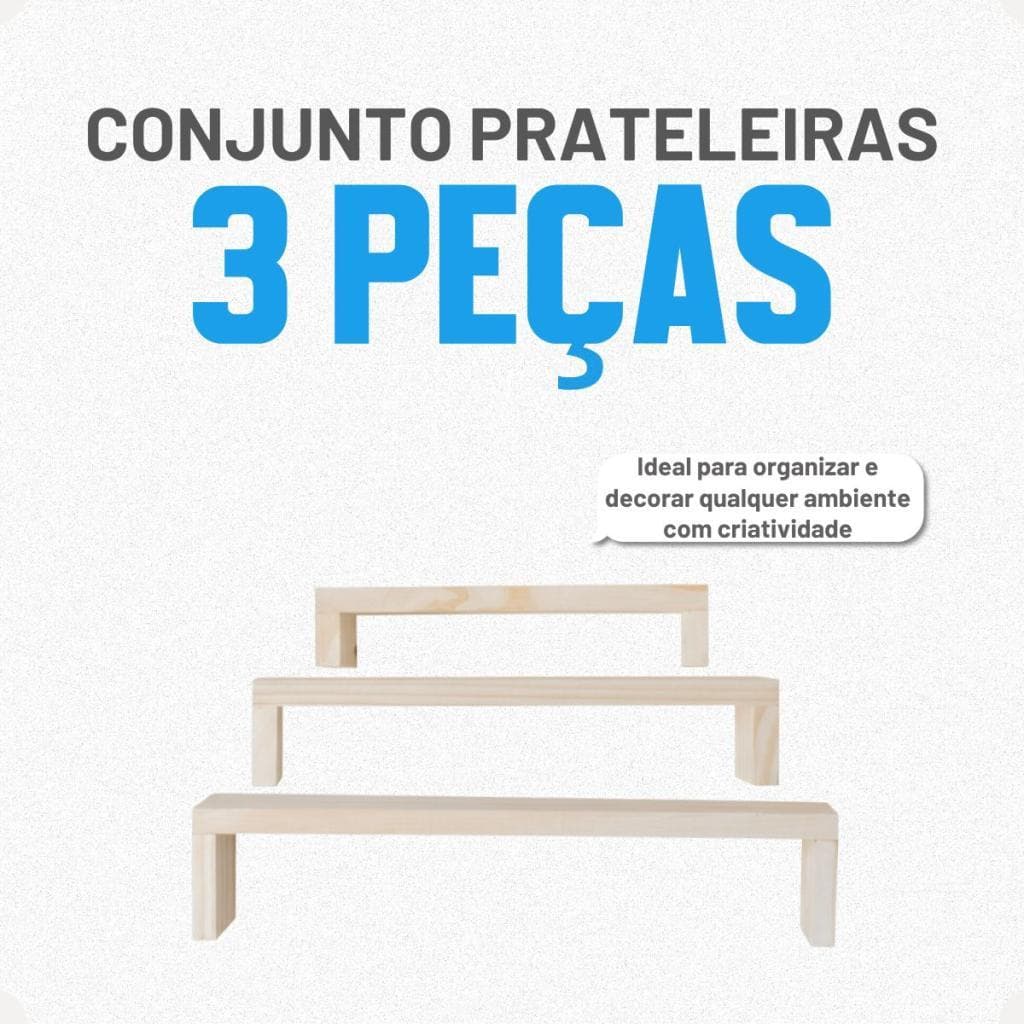 Prateleiras Madeira Pinus 3 Peças Decorativas Suporte Parede Multiuso Sala Cozinha Banheiro
