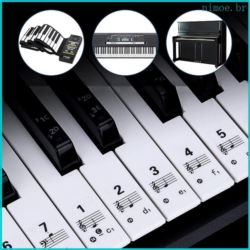 Adesivos Piano Coloridos Transparentes Nim Para Etiqueta Notas Teclados 54 61 88 Teclas