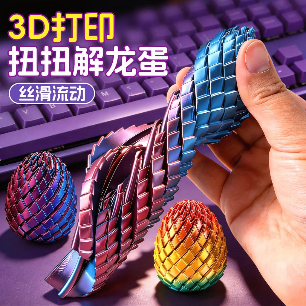 Impressão 3d descompressão dragão ovo modelo ornamentos feitos à mão espiral rotativa deformação bola torção Niuniu pret