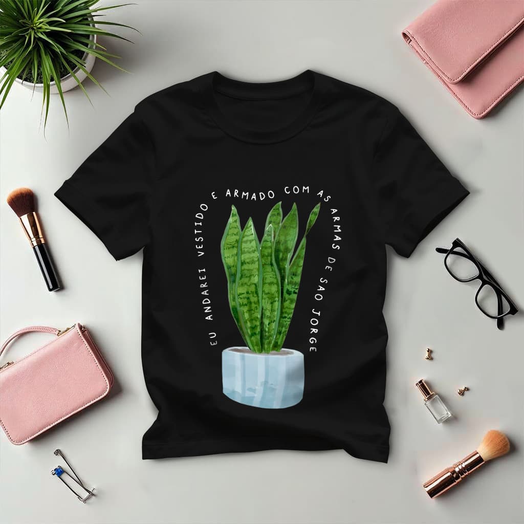 Camiseta T-Shirt Feminina Estampada Espada de São Jorge Religiosa Camisa Algodão