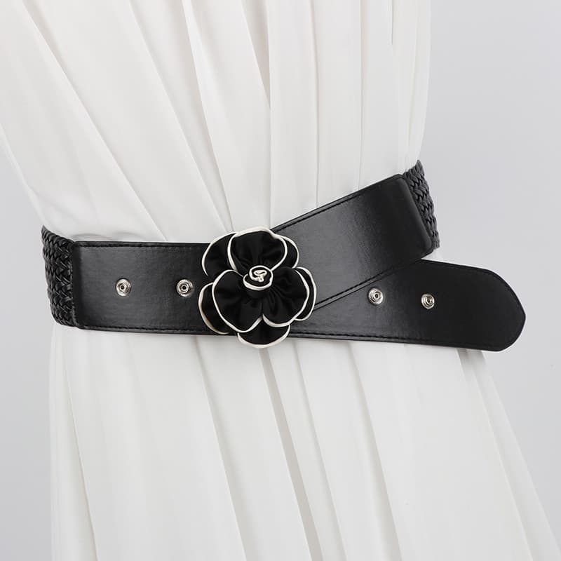Cinto feminino elástico elástico moda decoração cintura estreita flor preta All-Match cinto vestido saia cinto na moda