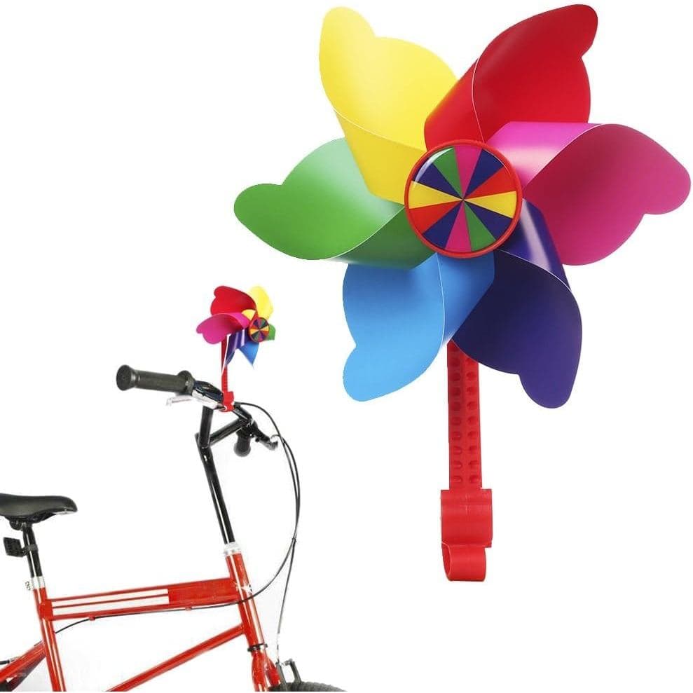 Moinho de Vento para Guidão de Bicicleta Infantil, Acessório Decorativo para Bicicleta Infantil (Listras Arco-Íris)