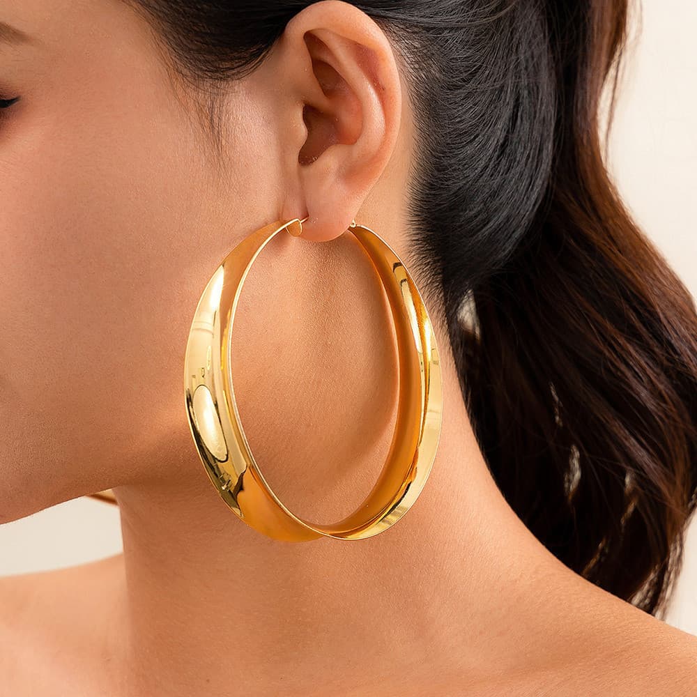 Brincos De Círculo Grande De Metal Simples Exagerados Ocos Moda Feminina Acessórios De Joias Versáteis