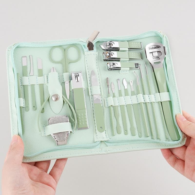 Novo matcha verde 22 peças conjunto cortador de unhas saco com zíper matcha verde Manicure ferramenta doméstico portátil
