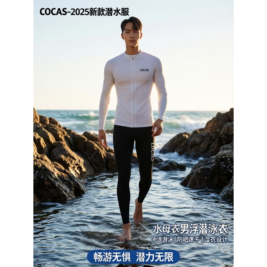 COCAS Novo estilo masculino protetor solar dividido de manga comprida terno de mergulho tamanho grande terno de água-viv
