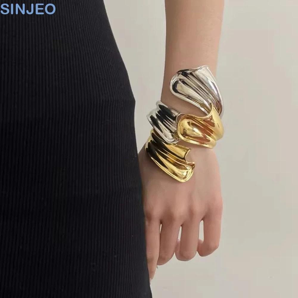 Pulseira Larga Irregular SINJEO , De Abertura Ampla Em Liga De Metal Formato De Fita , Anel De Braço