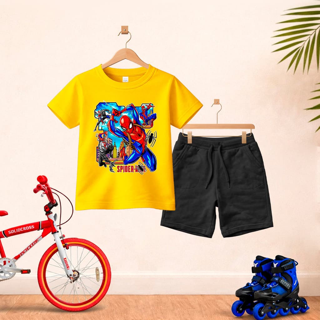 Camiseta Short Conjunto Infantil Desenho Homem Aranha Spider  Em Algodão Casual