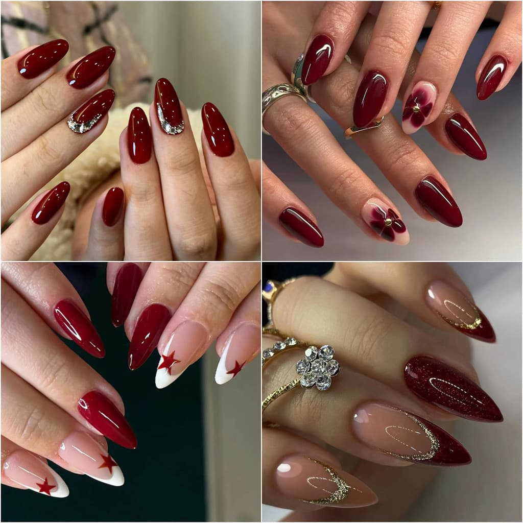 24 Pcs Red Press on Nails Conjunto De Unhas Falsas 3D Com Cola Adesiva