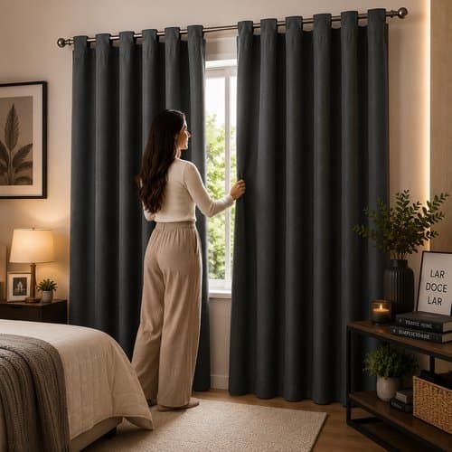 🪟✨ Cortina Blackout 200x140 Cinza com Alças | Bloqueio de Luz e Isolamento Térmico para Quarto e Sala 🌙🩶