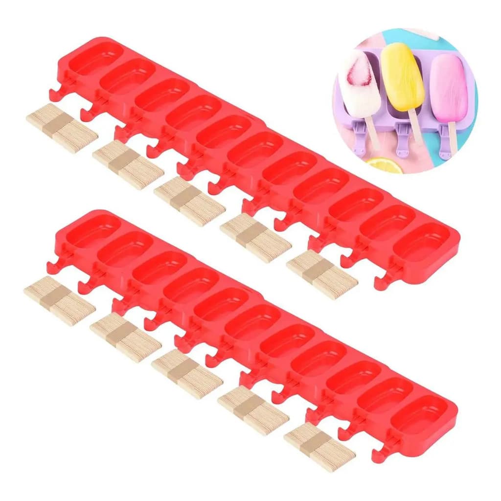 Kit 10 Formas Molde 30 Sorvetes Picolé Doce Caseiro Silicone 500 Palitos Tampa